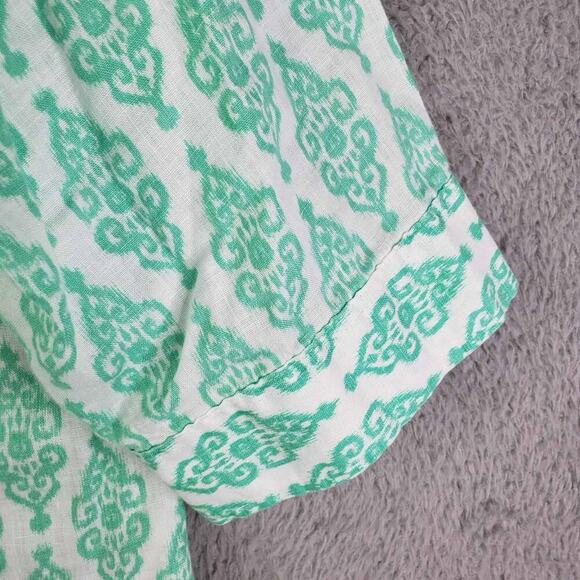 Chicos Top Button Up Shirt Women’s Size 3 US XL Teal Green Geometric Linen - Picture 6 of 12